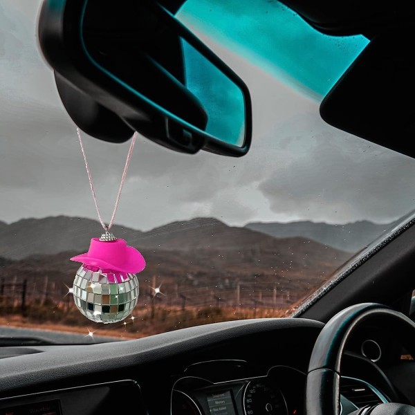 Pink discokugle biltilbehør, discokugle, pink biltilbehør til kvinder, disco bilhæng, spejlpynt til bil, mini