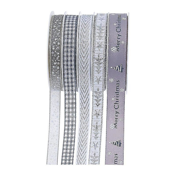 55m Sølv Jule Grosgrain Bånd Bundt, Polyester Satin Bånd Vinter Ferie Stof Bånd Jule