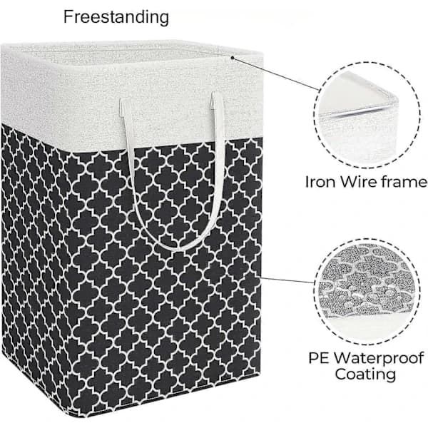 HA~Large Laundry Basket - Freestanding Waterproof Laundry Hamper with Extended Handle - Foldable Tall Laundry Basket