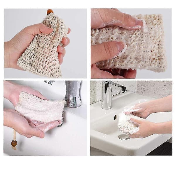 5-pakning såpepose, null avfall, nett, såpeholder, loofahpose for dusj