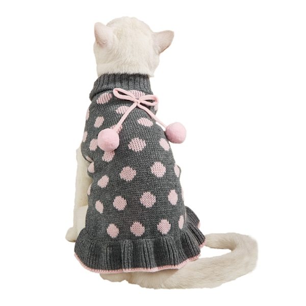 Hundetrøjer med snorhul til små hunde Højhalset hundetrøje Kjole Polka Dot Strikket Trøje Hundetrøje Varmt Kæledyr