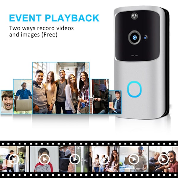 M10 Trådlös WiFi Dörrklocka Smart Videotelefon Visuell Intercom Dörrklocka Säkerhetskamera Vit