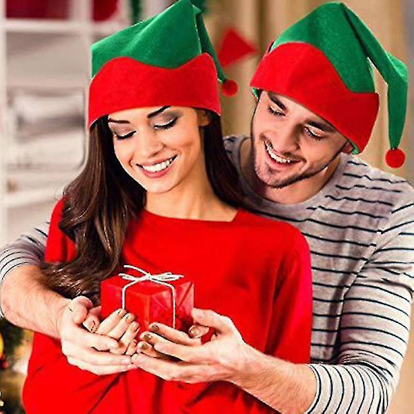 Söt Julhatt Tomte Elfhatt Spetsig Hatt För Festligheter. (grön+röd)(4st)