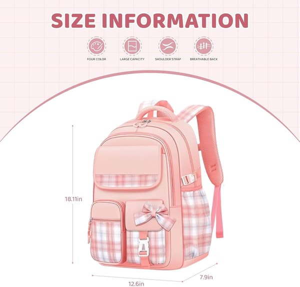 Girls' Backpack, School Bag, Kids' Backpack with Multiple Pockets, Black Bow.