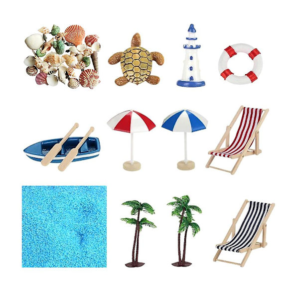 12 stk. Mikrolandskab Strand Dekoration Skal Båd Livredningsslynge Sæt Mini Hus Rekvisitter Assorteret Farve 14x5x6cm
