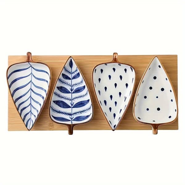 Keramisk Chip & Dip Serveringsfat Set, Bladformade Uppdelade Snacksbrickor