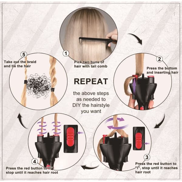 Automatic Hair Braider, Smart Styler for Easy Twists and Braids, Battery-Powered and Portable, 360-Degree Automatic Rotation, Safe