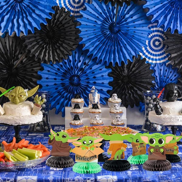 6-delt sett Galaxy Wars-tema bursdagsfestdekorasjoner, 3D-honningkake