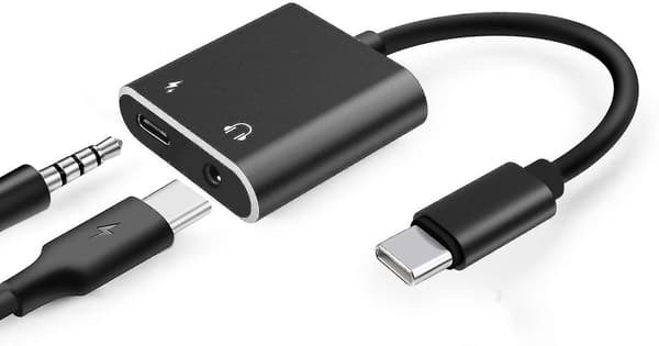 USB C-hodetelefonadapter 2-i-1-adapter 3,5 mm hodetelefonkontakt og lading