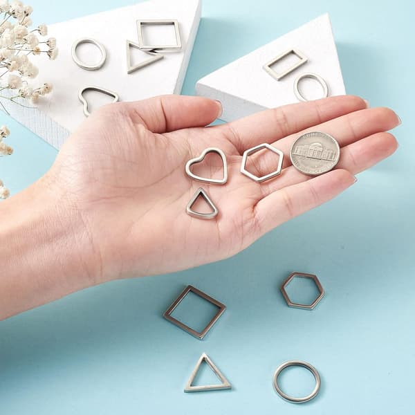 40 stk. 304 rustfrit stål forbindende blandet form hjerte dråbeformede bezel charms forbindere fund hule vedhæng linker til smykkefund Stainless Steel -Mixed shape