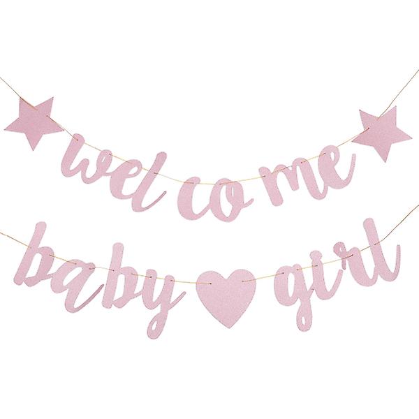 Baby Pige Dekoration Babyshower Dekorationer Fødselsdagsfest Banner Babyshower Flag Pink 300x14cm