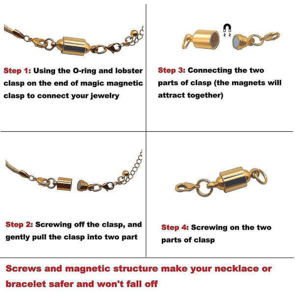 Magnetiske skruespenner kompatibel med halskjeder Sikkerhetsmagnetisk låse smykkespennekonverter - Gull+sølv