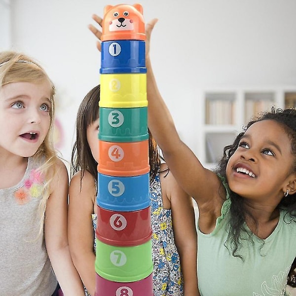 Babyblokke Koplegetøj Babyblokke Legetøj Stablekopper med talmønster Regnbuefarver Redekopper til hjemmeskolerejser