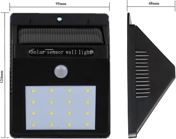 16 LED solcellelampe med bevægelsessensor og lyssensor til automatisk tænding og slukning [Energiklasse A+++]