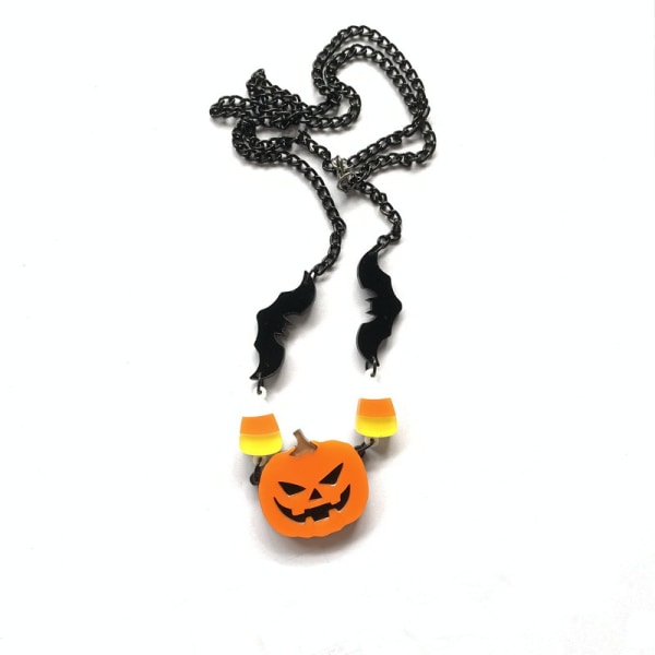 Halloween Söt Pumpa Akryl Halsband för Kvinnor Flickor Punk Cool Bat Hänge Halsband Halloween Kostym Tillbehör Smycke