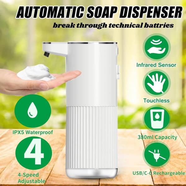 Automatic Soap Dispenser, Touchless Foaming Soap Dispenser, Electric Dish Soap Dispenser with 4-Level Adjustable Waterproof Wall Mounted Kitchen