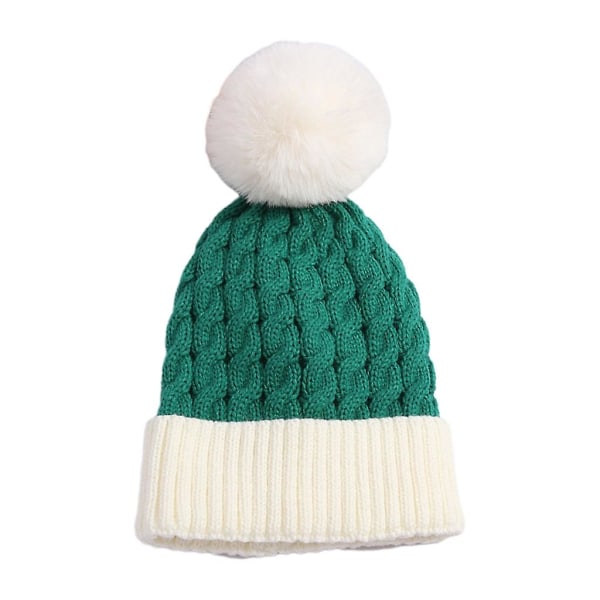 Warm Winter Hat Christmas Knit Beanie Hat with Large Cute White Pom PomGreen