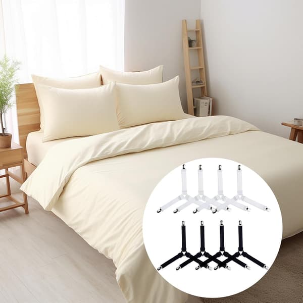 Adjustable Sheet Straps Elastic Sheet Holders with Clips Triangular Fasteners for Mattress Sofa Couch Cover Non-slip Grip 4 Black and 4 White