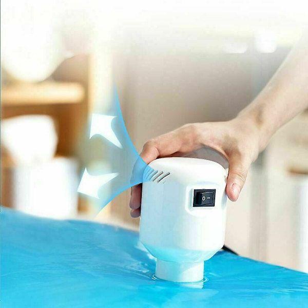 Elektrisk vakuumpump för klädförvaring hemma och på resan, ger optimal tätning för förvaringspåsar.