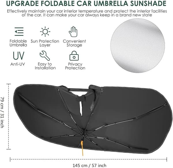 Bilsolskærm paraply, solbeskyttelse til bilsolskærm