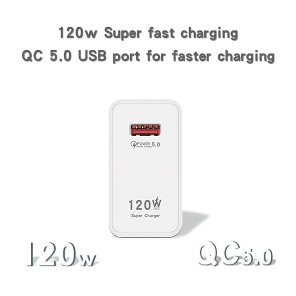120W hurtiglader USB-lader hvit EU