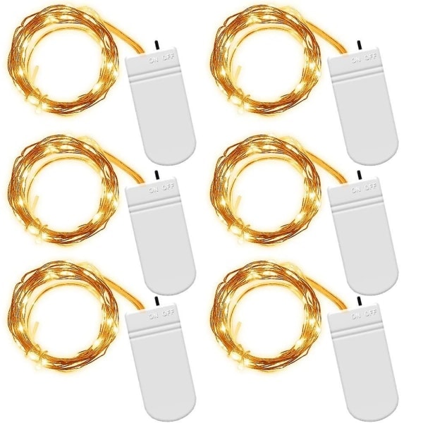6 stk. Fairy String Lights 2,2 m 20 LED Batteridrevne Lys