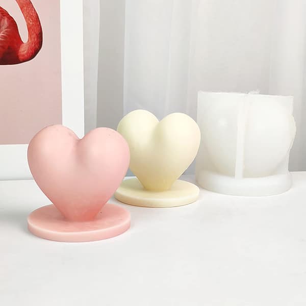 Hjerteformet Lysform med Base Valentinsdag Resin Støping Silikonform for DIY Aromaterapilys Voks Gips Polymerleire Dekorasjon