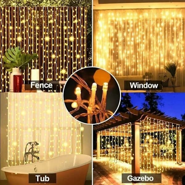 HA~Solar String Lights Upgraded Solar Curtain String Lights Warm White Remote Control, Outdoor Garden Lighting 300 LED 8 Modes