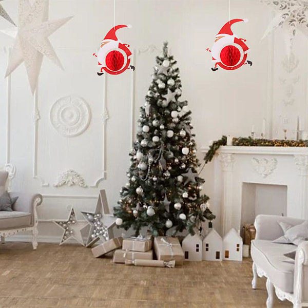 Juldekoration med tomte, älg och snögubbe, hängande dekoration för tak, inomhus- och utomhusdekorationer för julparty, röd juldekoration