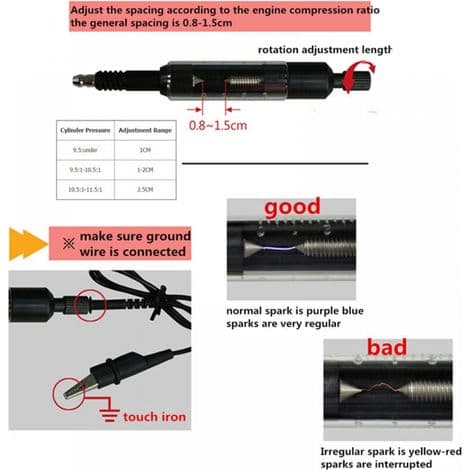 Spark Plug Tester, Ignition Coil Tester, Engine Coil Sensor Diagnostic Tool for Cars, Trucks, Motorcycles, Lawn Mowers