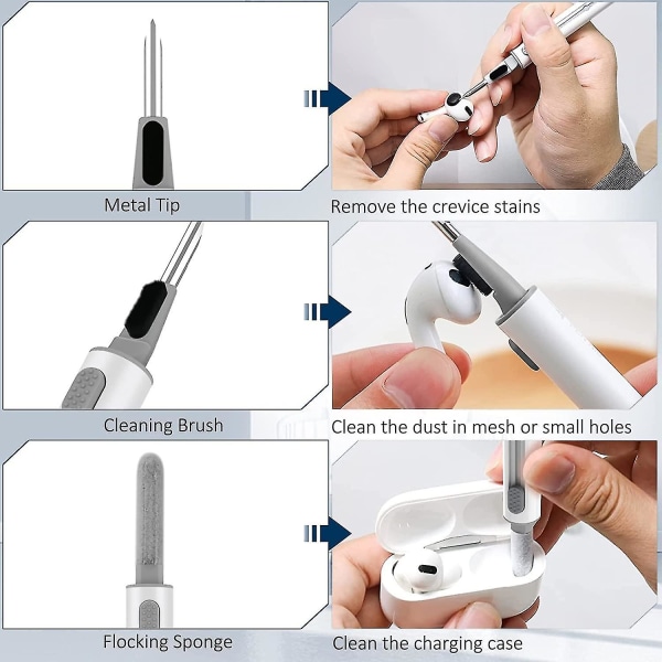 Rengjøringssett for Airpods - Myk børste, tastaturrenser, hodetelefonputer, multifunksjonell rengjøring for Airpods