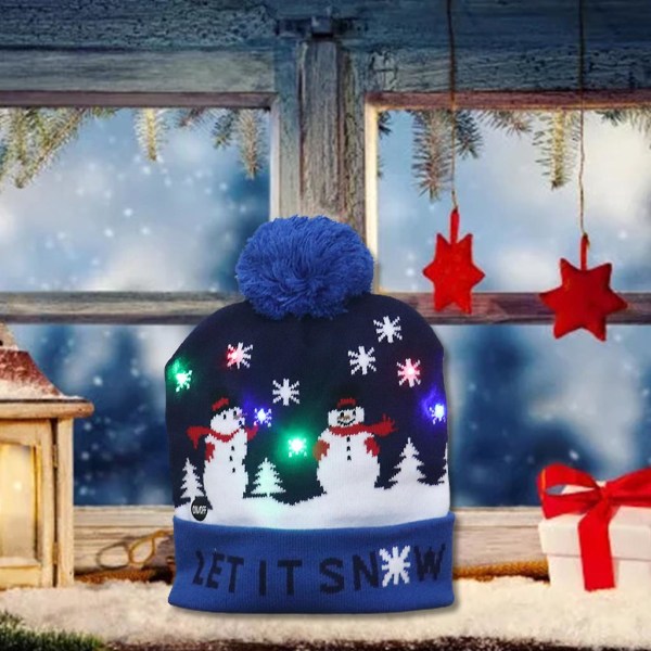 LED-julehatt med lys, strikket snømannhatt, unisex beanie