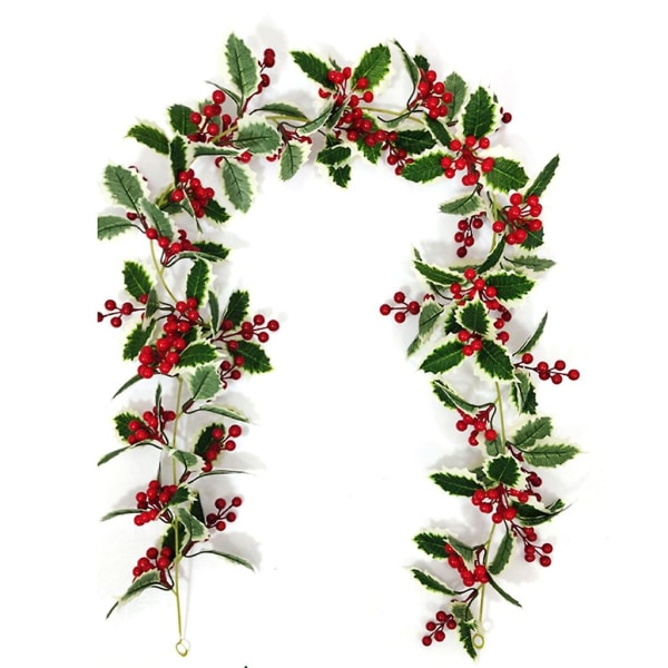 175 cm kunstig julestokk Blomsterstreng Rød bærkrans Juleoppheng Utendørs hagedekorasjon