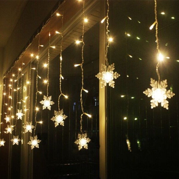 LED snøfnugg isstrimmel lys julepynt lys snøfnugg gardin lys festlig streng lys (farge)