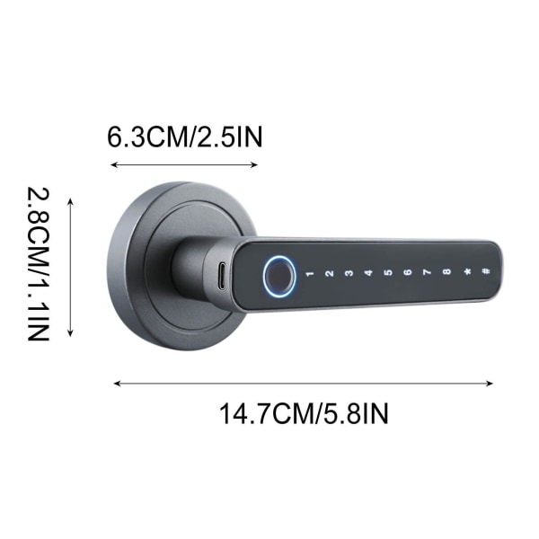 Smart dörrlås med fingeravtryck, nyckellöst Bluetooth dörrknopp, biometriskt spak dörrlås Lås upp med fingerpr