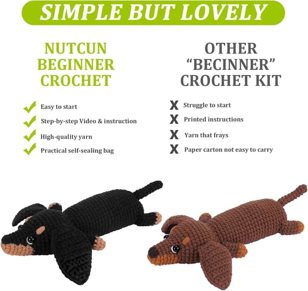 Beginner Crochet Kit, 2-Piece Crochet Pattern with Yarn, Crochet Hooks, Filling Material and Instructions - Starter Kit