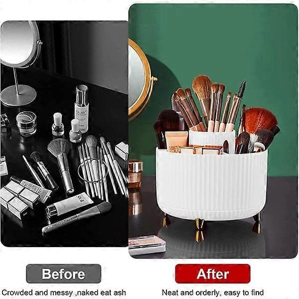 360 roterende makeup-organizer - Makeupbørsteholder med 5 rum til kosmetik, smykker til toiletbord, soveværelse, papiropbevaring