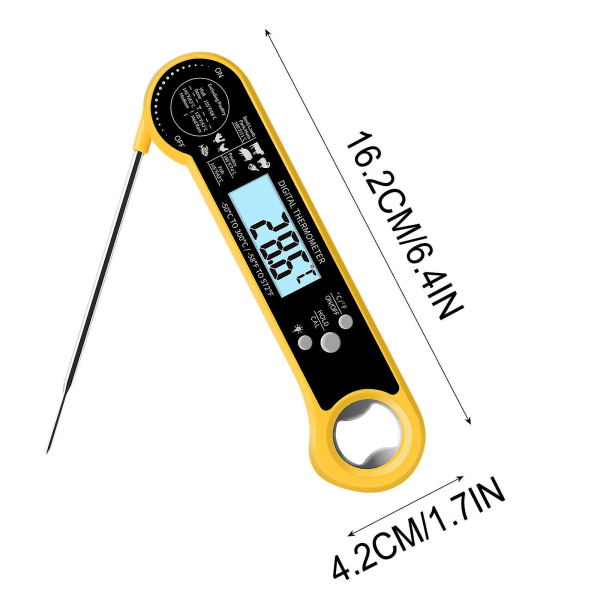 Kök Verktyg Elektrisk Mattermometer Kötttermometer-sond Vikbar Sond Kalibreringsfunktion Fo Yellow