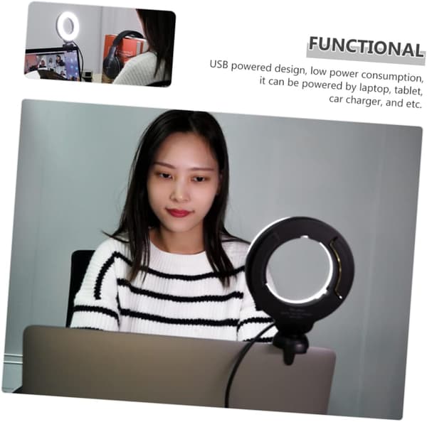 Selfie Ring Light for Webkamera Dimbar Led Skjønnhetsbelysning Klips for Strømming 3 Moduser