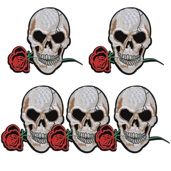 5 Pcs Handbag Accessories Halloween Badges Sewing Patches Sew Badges Rose Skull Patch Patches Sew0.1X9X10CM