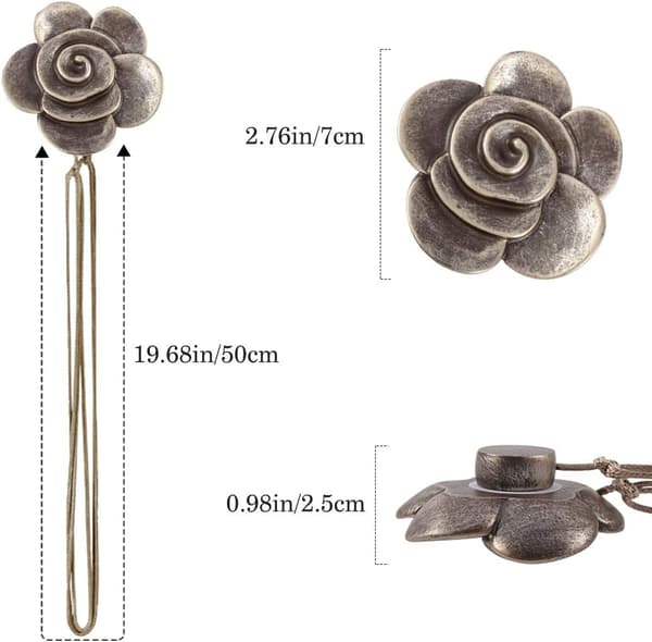 Magnetisk gardinholdere i bronse kameliaform, 1 par magneter