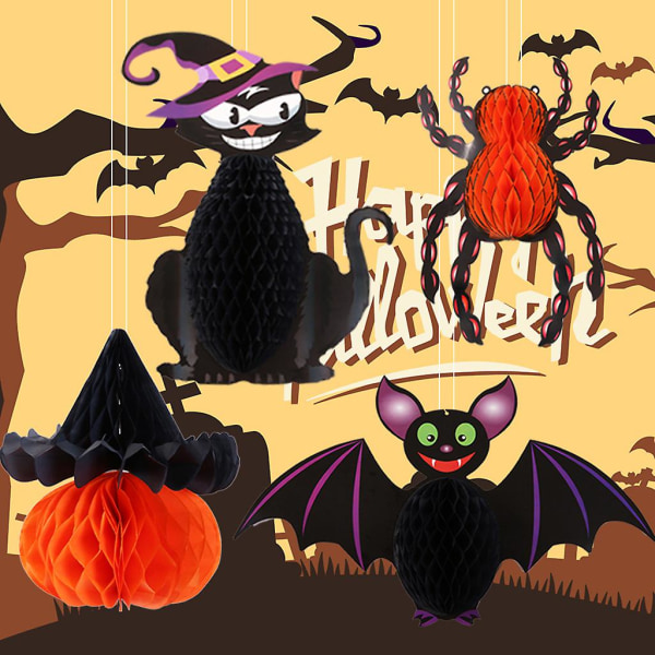 Halloween vedhæng Flagermus Kat Græskar Heks Honeycomb Papir Kugle Lanterne Festival Fest Hjem Værelse Vægdekoration Flagermus