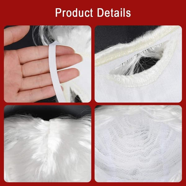 Santa Beard and Wig Set, White Santa Elf Wig and Beard, One Size