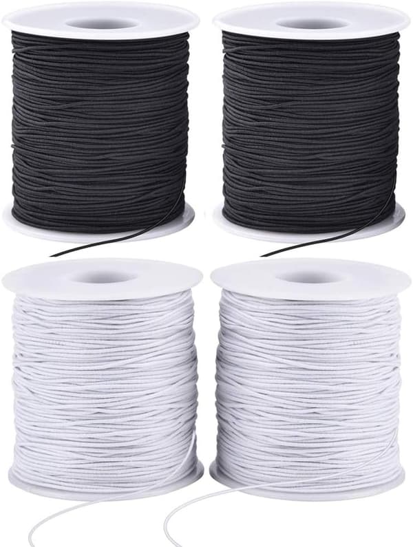 Elastisk snor til armbånd, 4 ruller 1 mm stabil elastisk snor elastisk ledning til smykkefremstilling, halskjeder, perler (2 svart + 2 hvit)