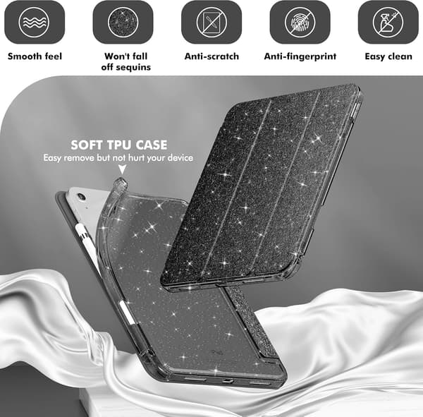 Etui til iPad A16 11. generation 11 tommer 2025, iPad 10. generation 10,9 tommer etui, penneholder (sort)