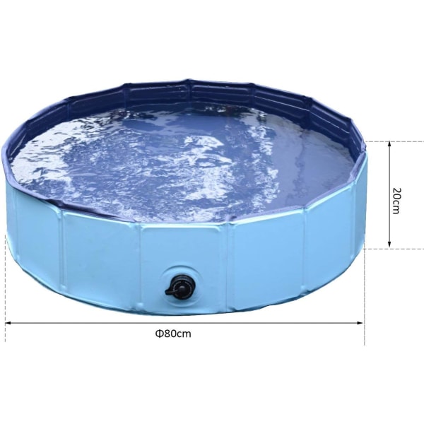 80x20 cm sammenleggbart hundebasseng, badekar dusj lekebasseng for hund/katt/kjæledyr utendørs-blå