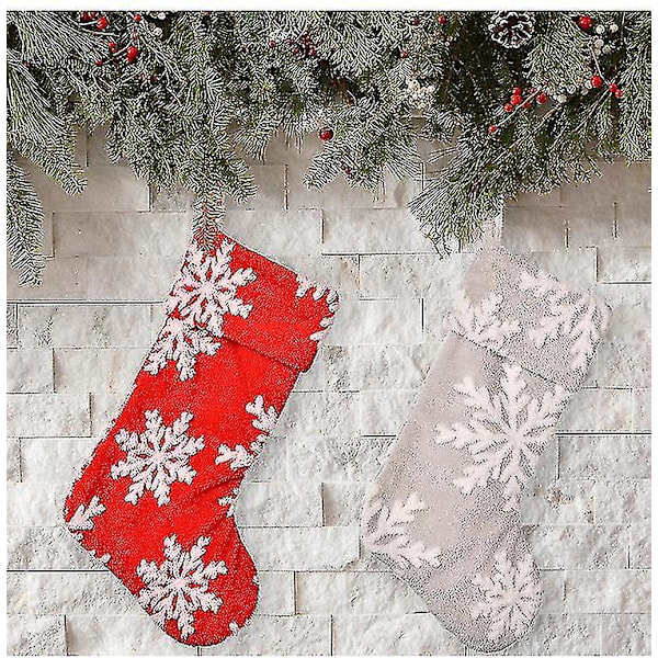 Grå Julstrumpor, Julstrumpor med Snöflingemönster för Julbrasa Heminredning (4 st, Grå)