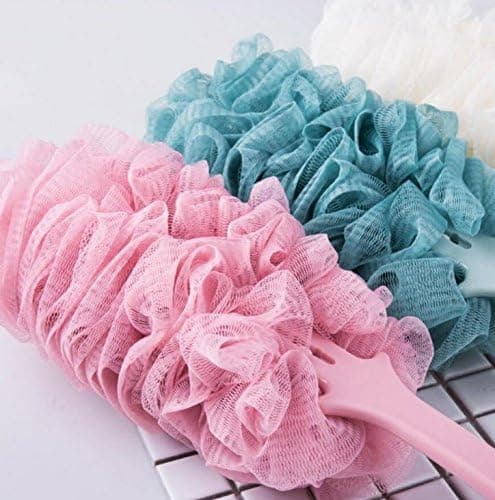 Long Handle Bath Brush Back Scrubber Shower Body Brushes Sponge Hanging Soft Mesh (Pink)