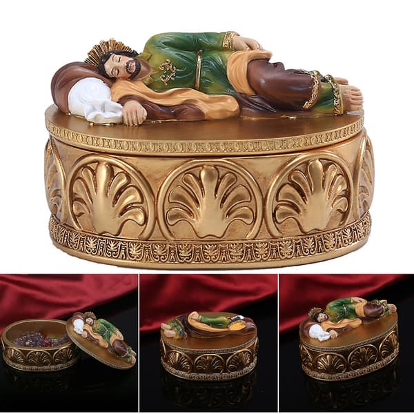 Religious Jewelry Box Sleeping Saint Joseph Statue Resin Decorative Figurine Home Decor for