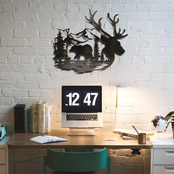 Metal Wall Art - Deer and Bear in the Forest Pine Wall Decor H